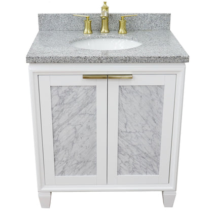 31" Single sink vanity in White finish with Gray granite with oval sink