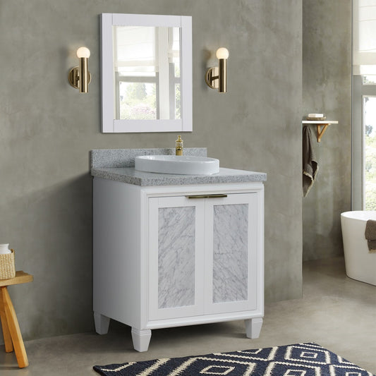 31" Single sink vanity in White finish with Gray granite with round sink