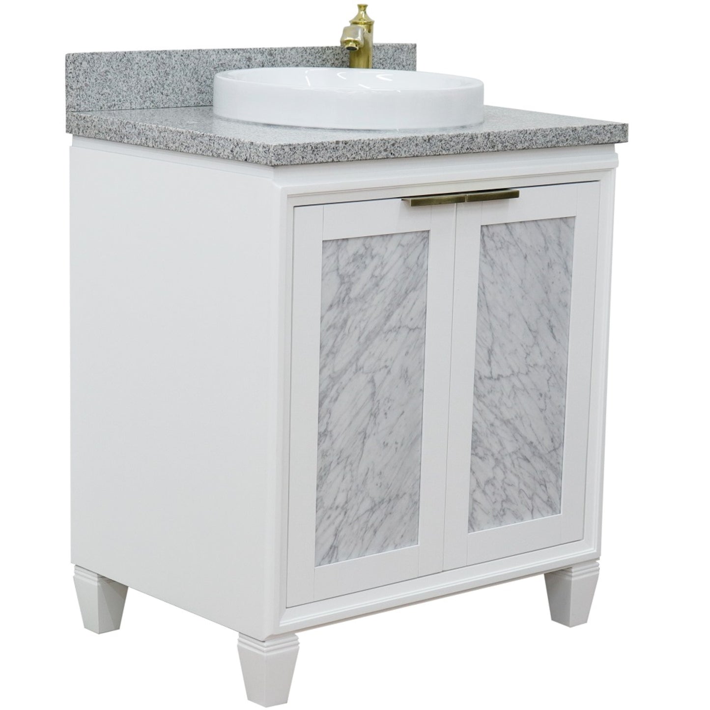 31" Single sink vanity in White finish with Gray granite with round sink