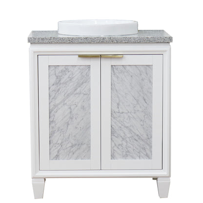 31" Single sink vanity in White finish with Gray granite with round sink