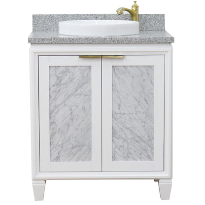31" Single sink vanity in White finish with Gray granite with round sink