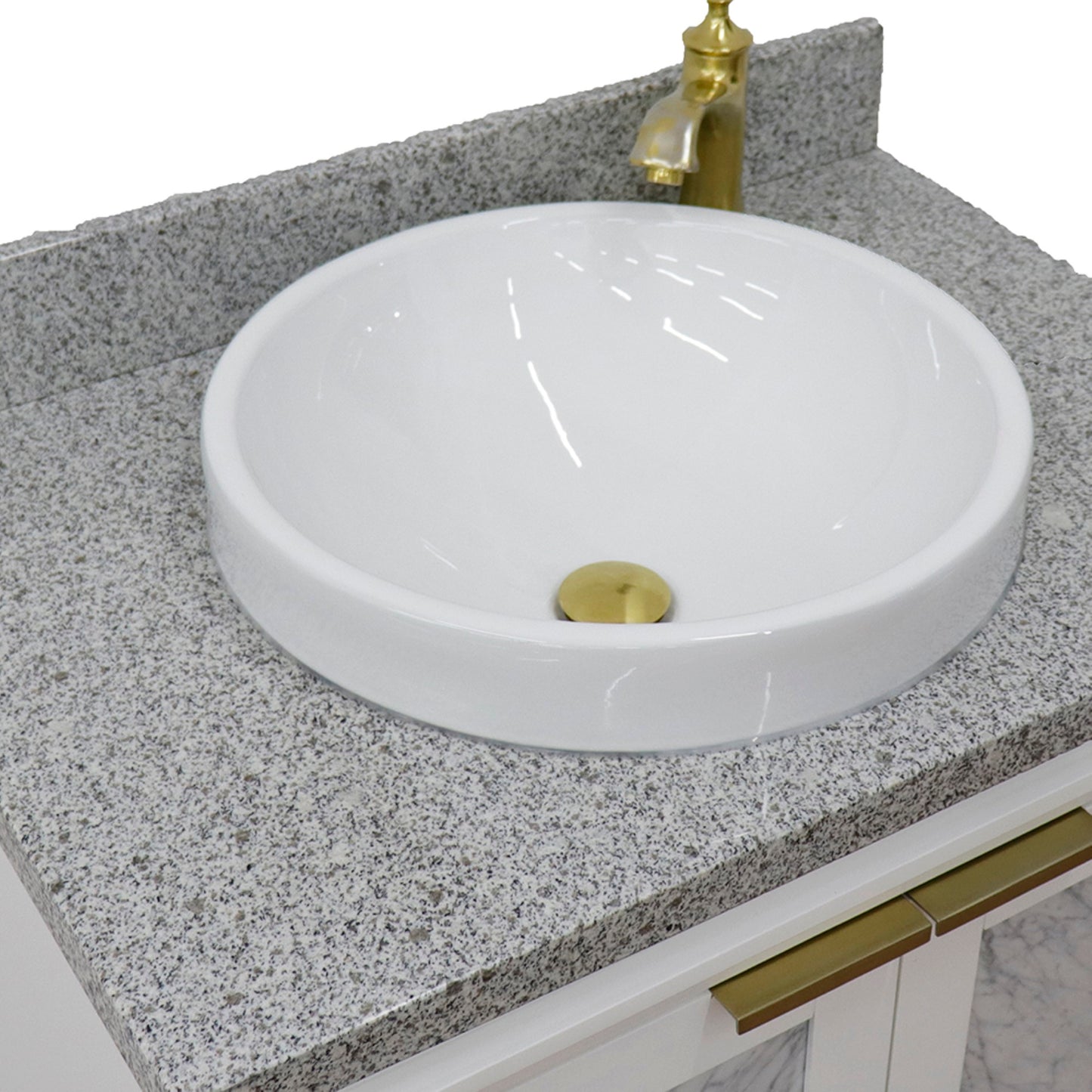 31" Single sink vanity in White finish with Gray granite with round sink