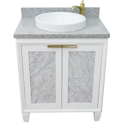 31" Single sink vanity in White finish with Gray granite with round sink
