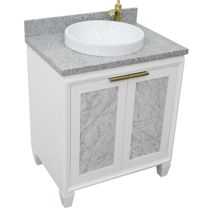31" Single sink vanity in White finish with Gray granite with round sink