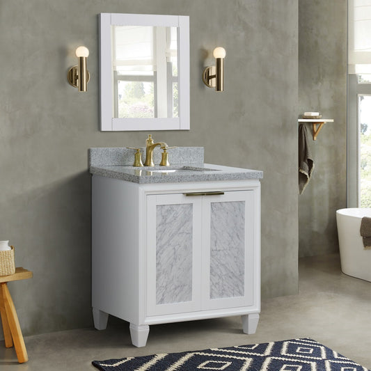31" Single sink vanity in White finish with Gray granite with rectangle sink
