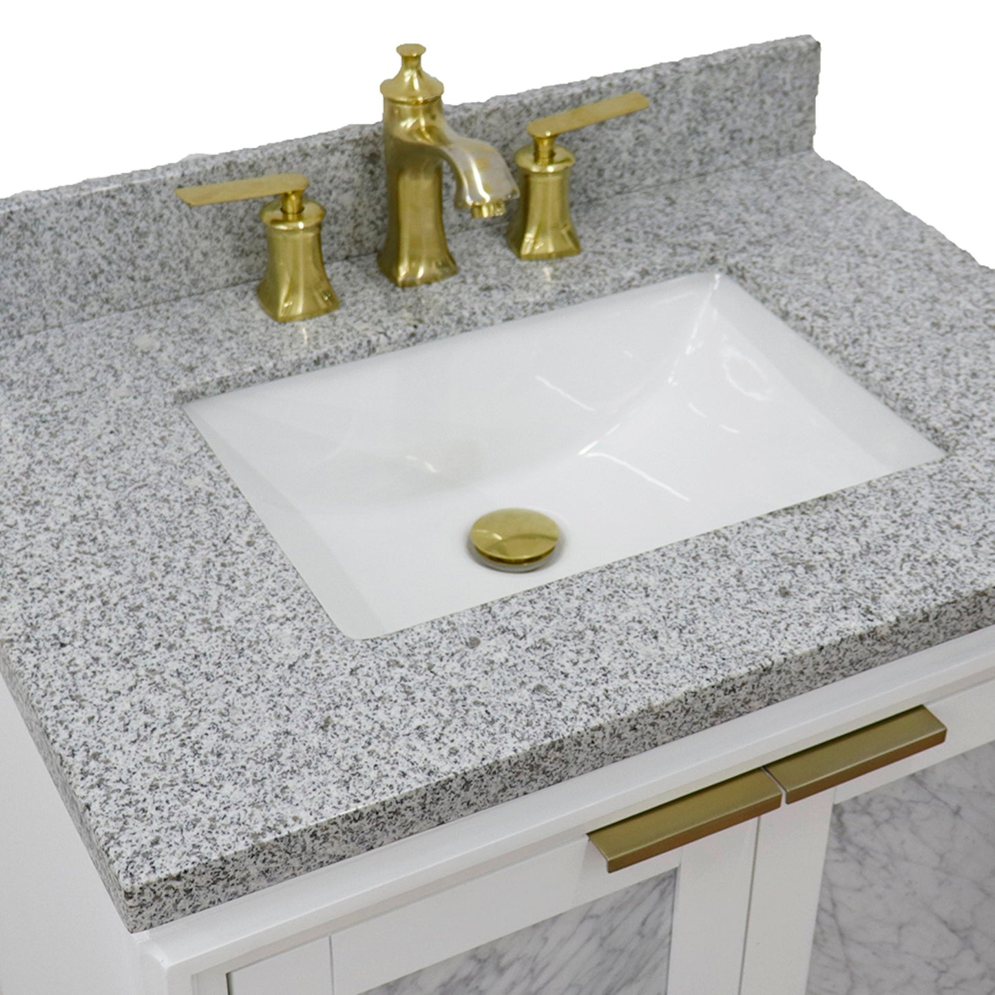 31" Single sink vanity in White finish with Gray granite with rectangle sink