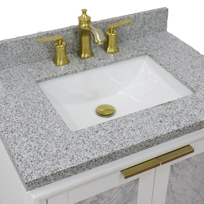 31" Single sink vanity in White finish with Gray granite with rectangle sink