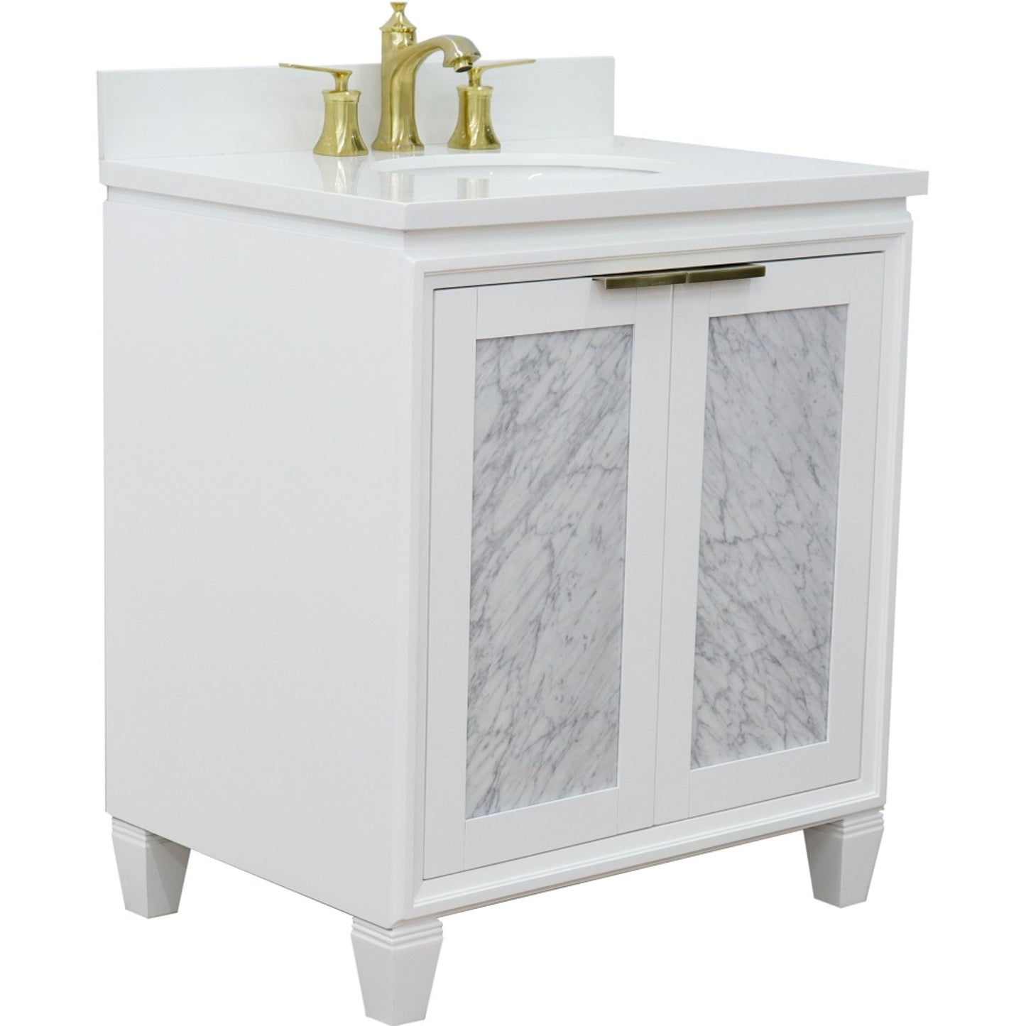 31" Single sink vanity in White finish with White engineered stone with oval sink