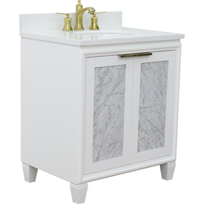 31" Single sink vanity in White finish with White engineered stone with oval sink