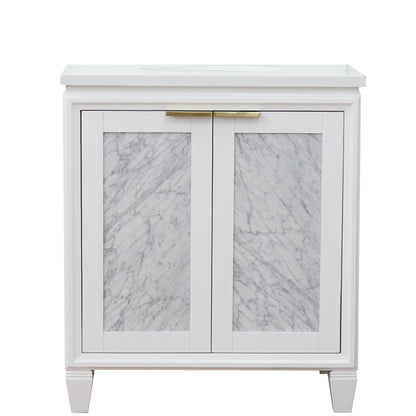 31" Single sink vanity in White finish with White engineered stone with oval sink