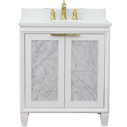 31" Single sink vanity in White finish with White engineered stone with oval sink