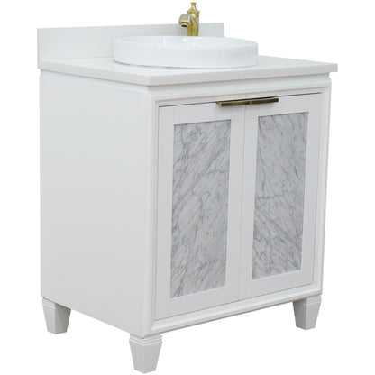 31" Single sink vanity in White finish with White engineered stone with round sink