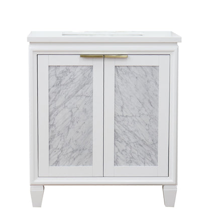 31" Single sink vanity in White finish with White engineered stone with rectangle sink