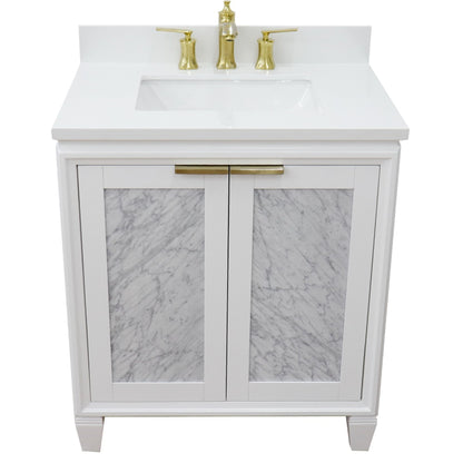 31" Single sink vanity in White finish with White engineered stone with rectangle sink