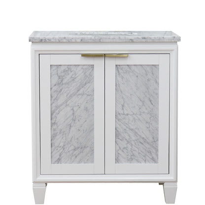 31" Single sink vanity in White finish with White Carrara marble with oval sink