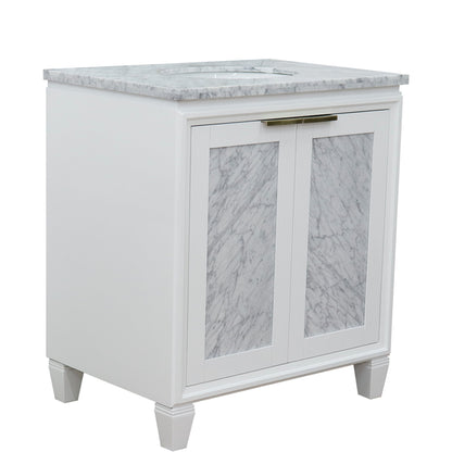31" Single sink vanity in White finish with White Carrara marble with oval sink
