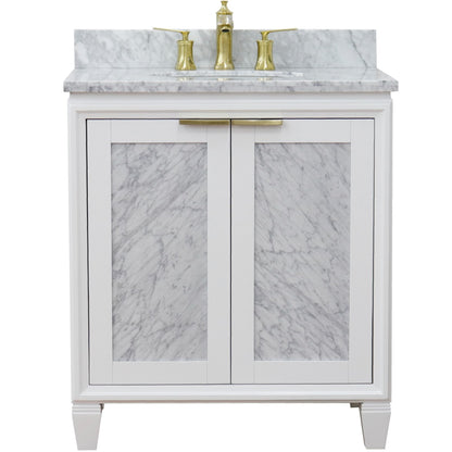 31" Single sink vanity in White finish with White Carrara marble with oval sink