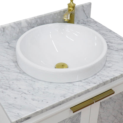 31" Single sink vanity in White finish with White Carrara marble with round sink