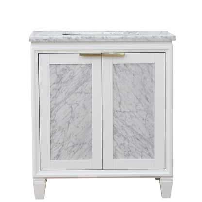 31" Single sink vanity in White finish with White Carrara marble with rectangle sink
