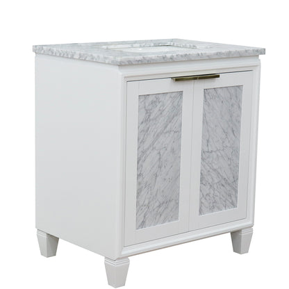 31" Single sink vanity in White finish with White Carrara marble with rectangle sink