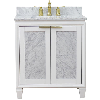 31" Single sink vanity in White finish with White Carrara marble with rectangle sink