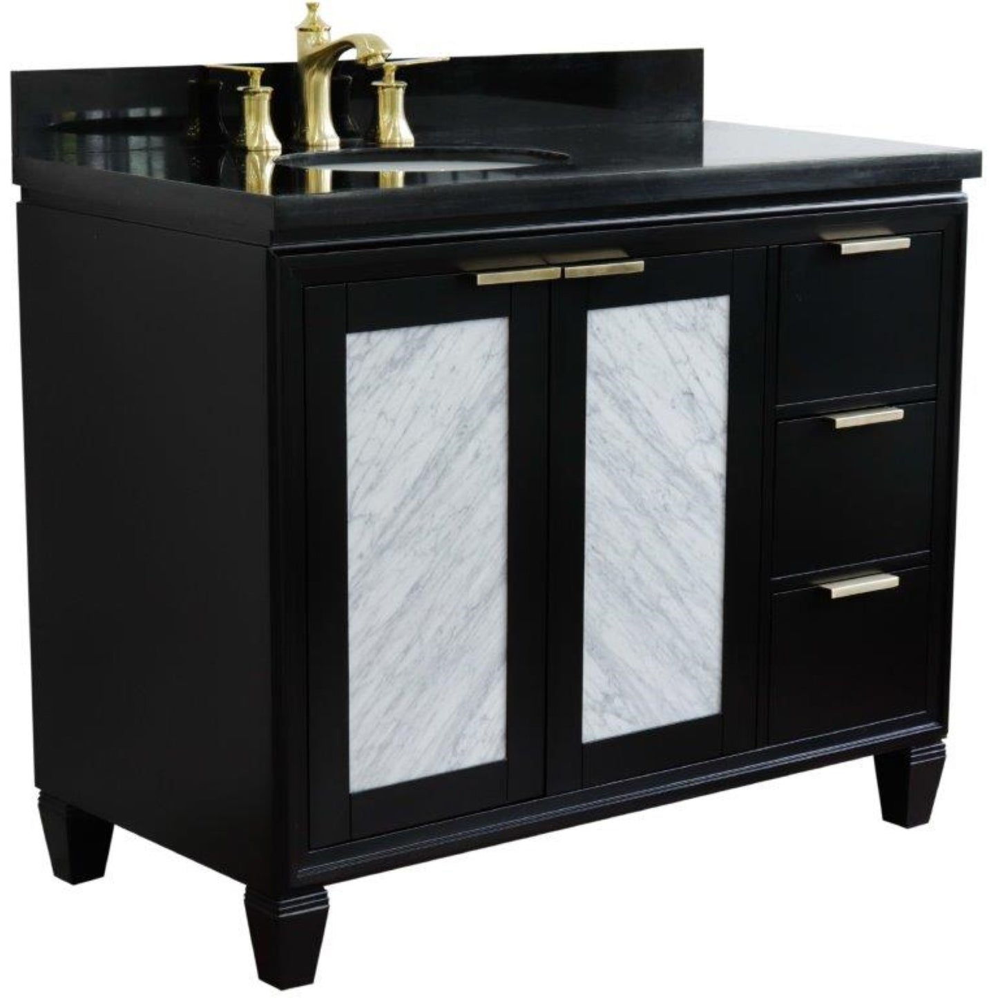 43" Single vanity in Black finish with Black galaxy and oval sink Left door/Left sink