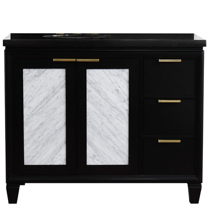 43" Single vanity in Black finish with Black galaxy and oval sink Left door/Left sink