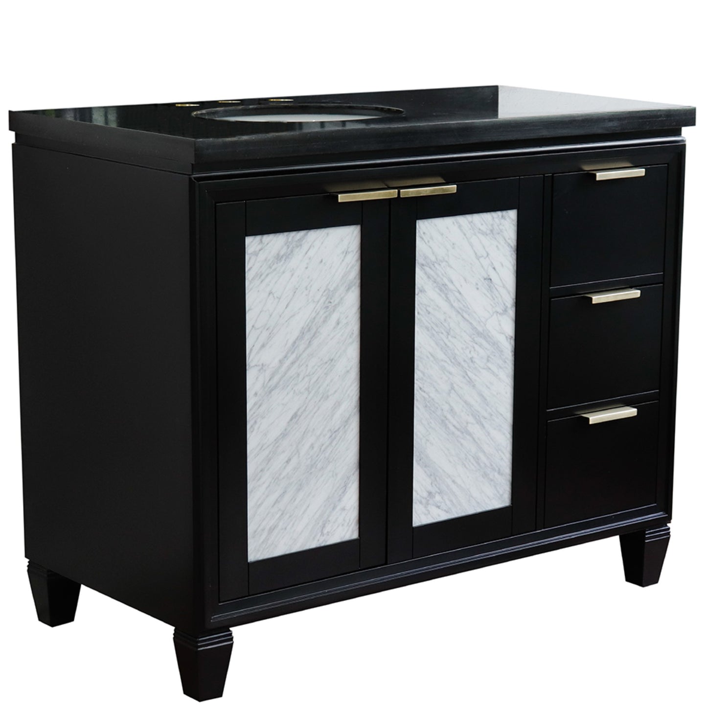 43" Single vanity in Black finish with Black galaxy and oval sink Left door/Left sink