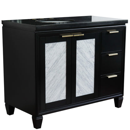 43" Single vanity in Black finish with Black galaxy and oval sink Left door/Left sink