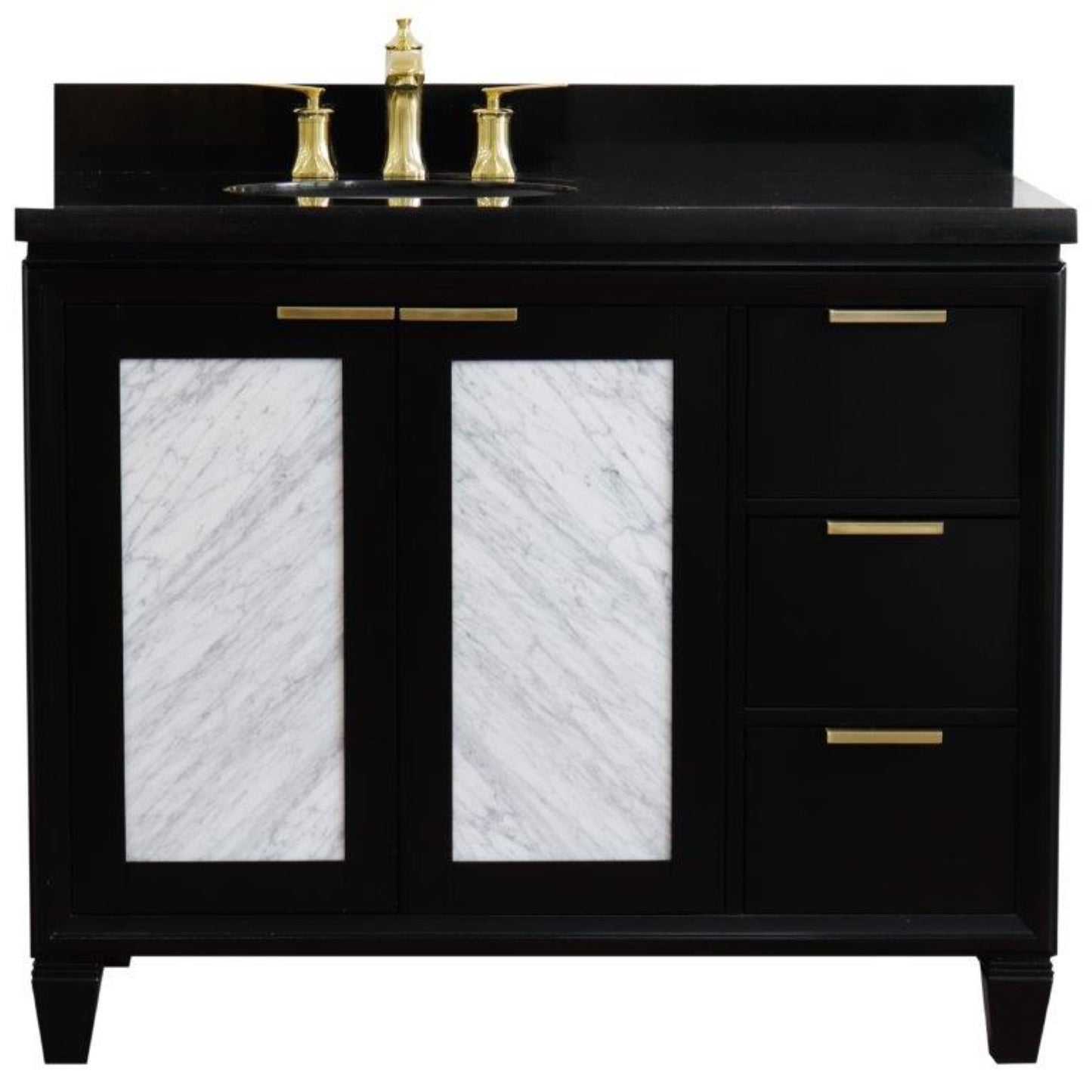 43" Single vanity in Black finish with Black galaxy and oval sink Left door/Left sink