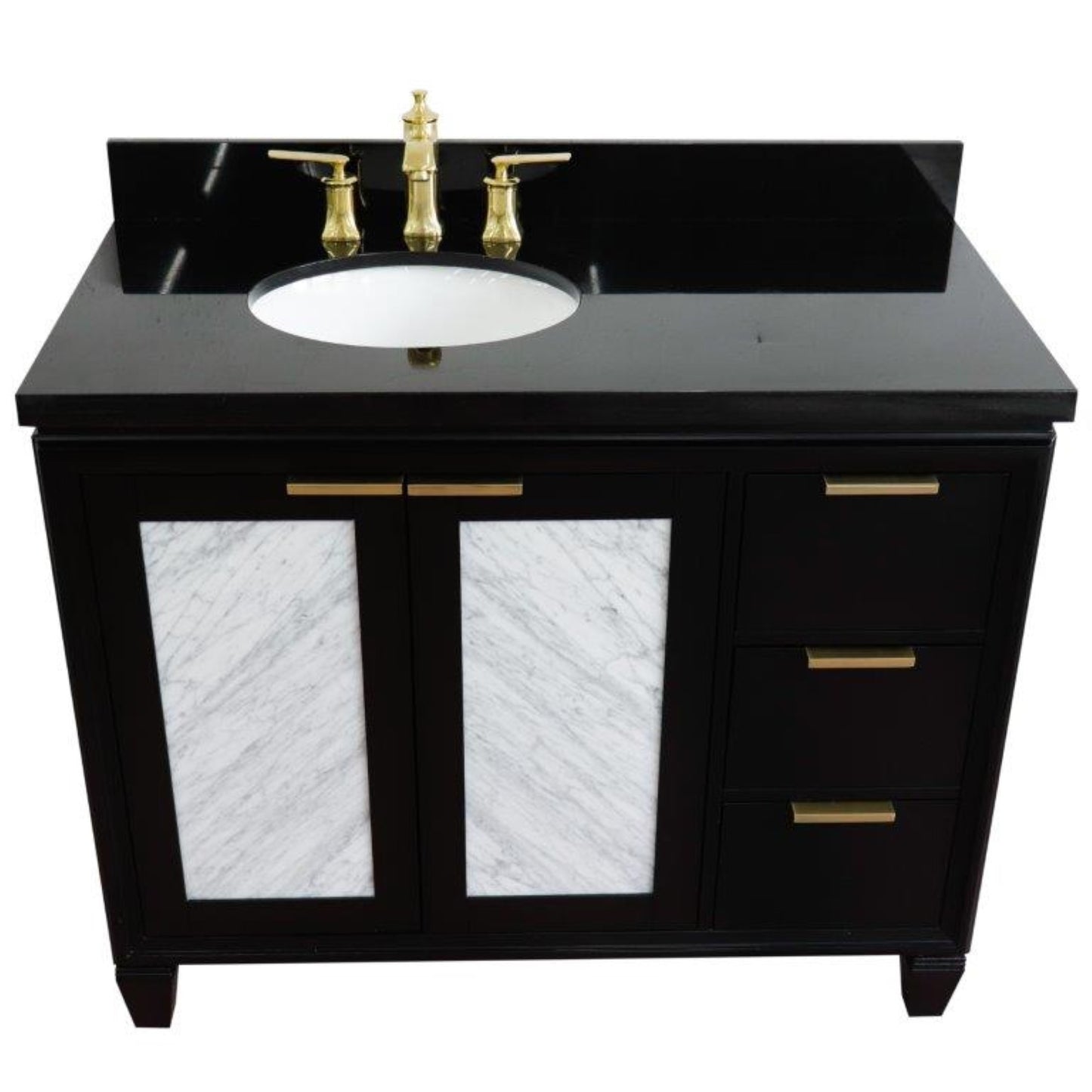 43" Single vanity in Black finish with Black galaxy and oval sink Left door/Left sink