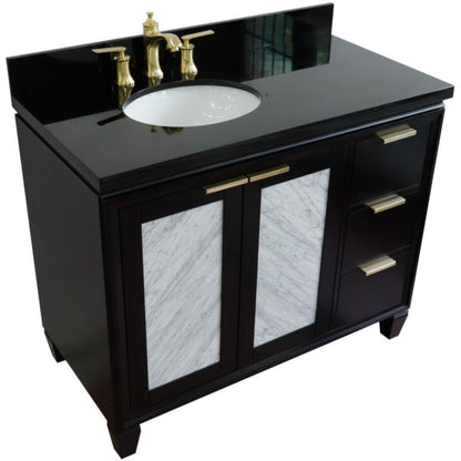 43" Single vanity in Black finish with Black galaxy and oval sink Left door/Left sink