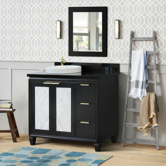 43" Single vanity in Black finish with Black galaxy and round sink Left door/Left sink