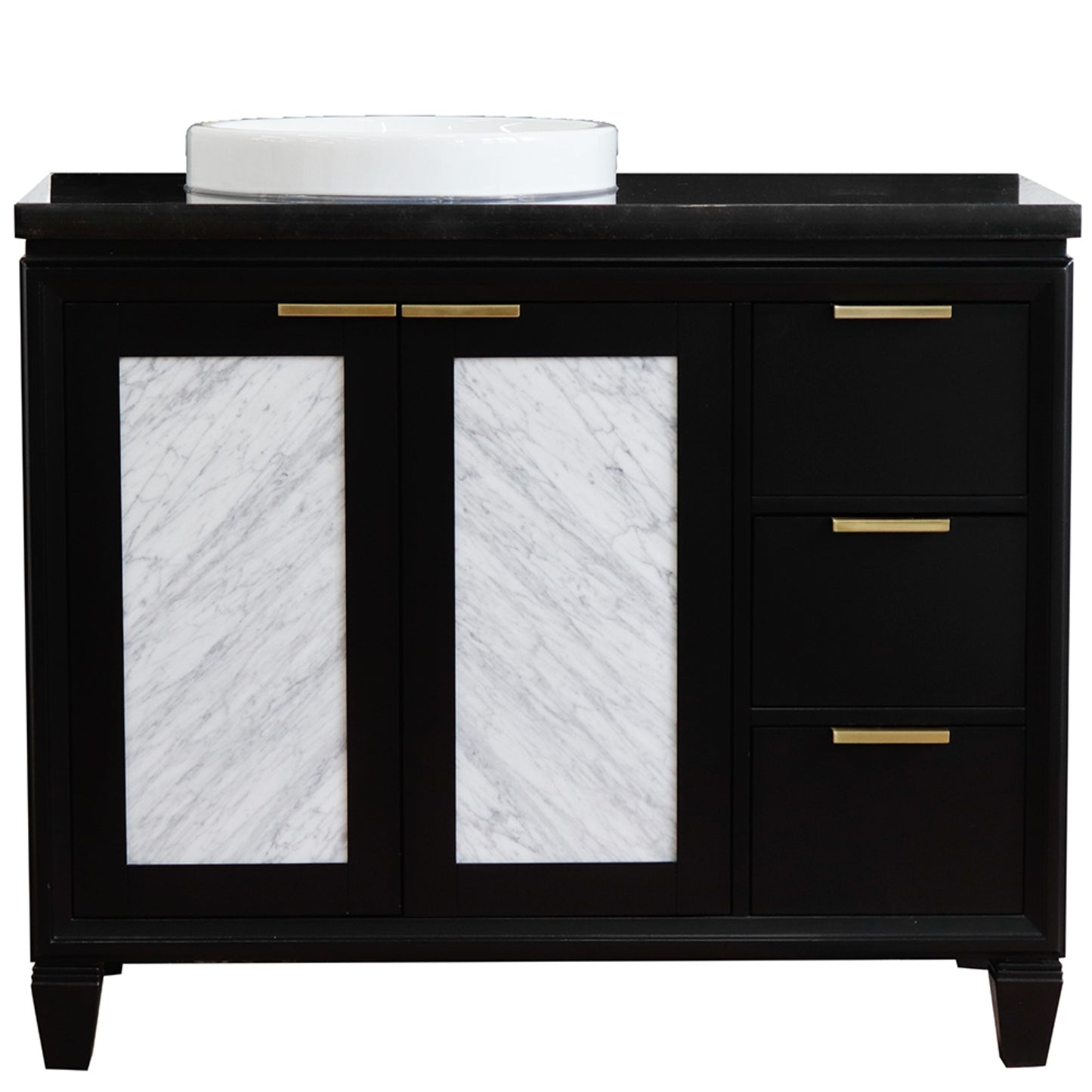 43" Single vanity in Black finish with Black galaxy and round sink Left door/Left sink