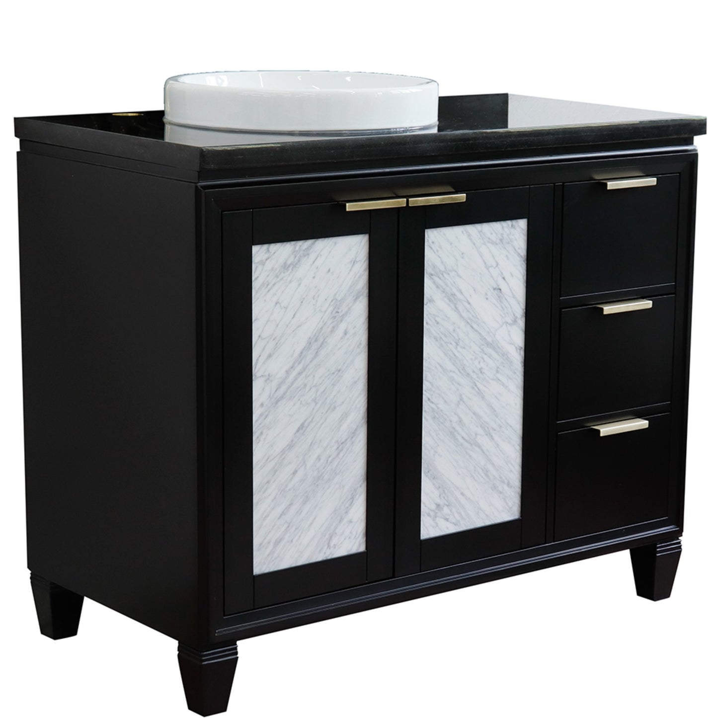 43" Single vanity in Black finish with Black galaxy and round sink Left door/Left sink