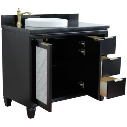 43" Single vanity in Black finish with Black galaxy and round sink Left door/Left sink