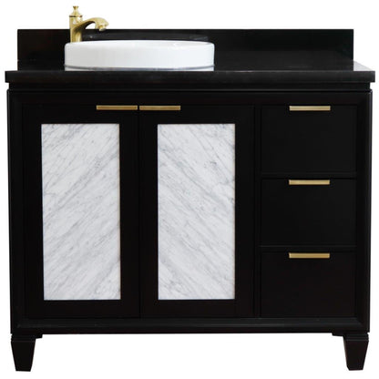 43" Single vanity in Black finish with Black galaxy and round sink Left door/Left sink