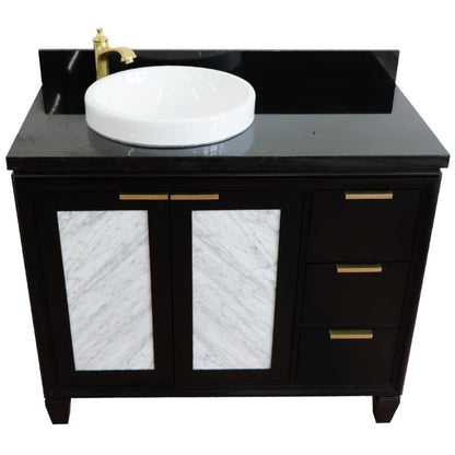 43" Single vanity in Black finish with Black galaxy and round sink Left door/Left sink