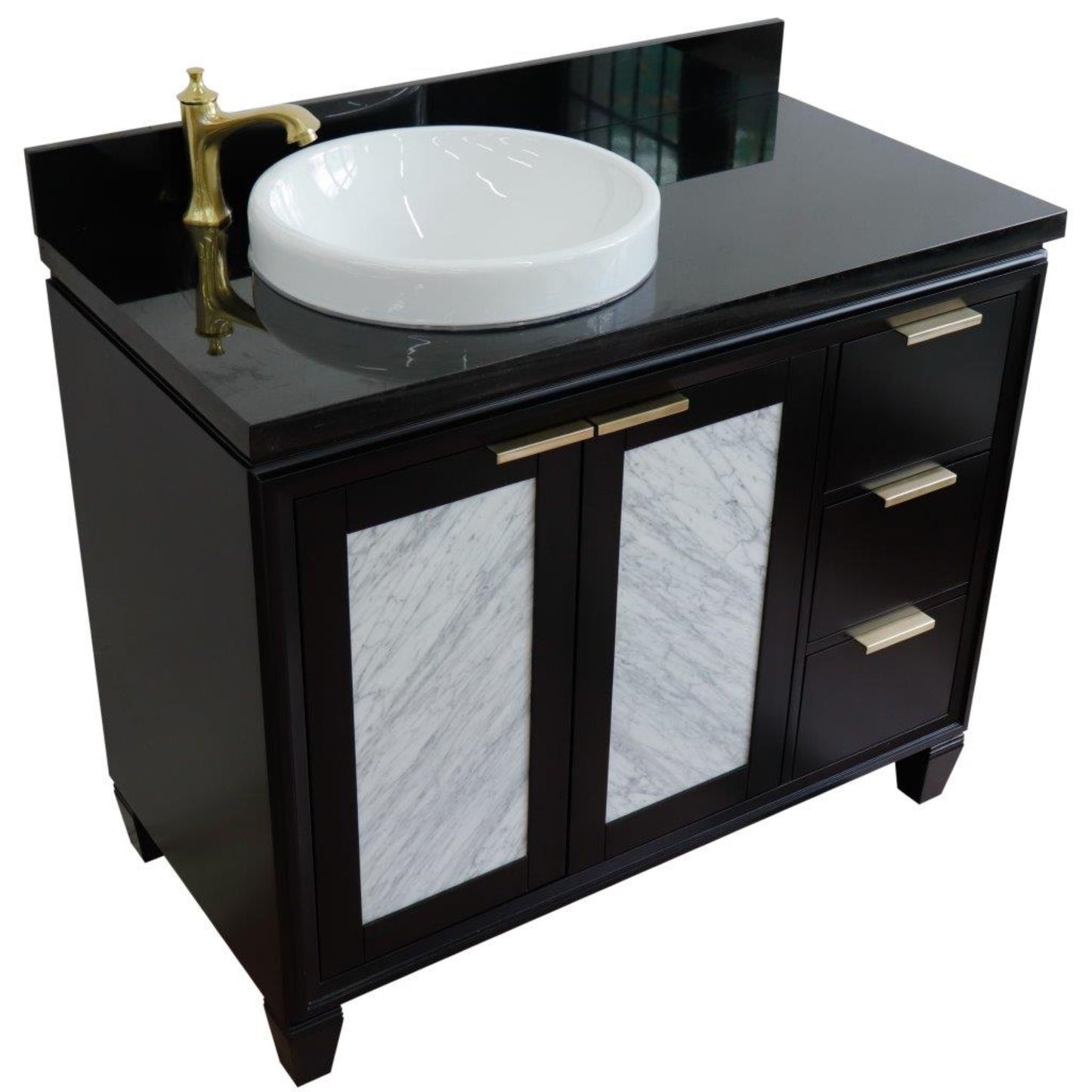 43" Single vanity in Black finish with Black galaxy and round sink Left door/Left sink