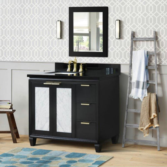 43" Single vanity in Black finish with Black galaxy and rectangle sink Left door/Left sink
