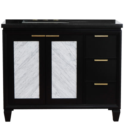 43" Single vanity in Black finish with Black galaxy and rectangle sink Left door/Left sink