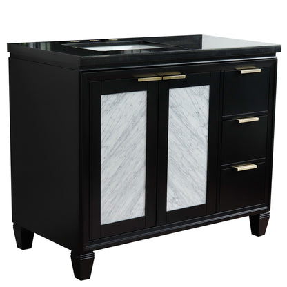 43" Single vanity in Black finish with Black galaxy and rectangle sink Left door/Left sink