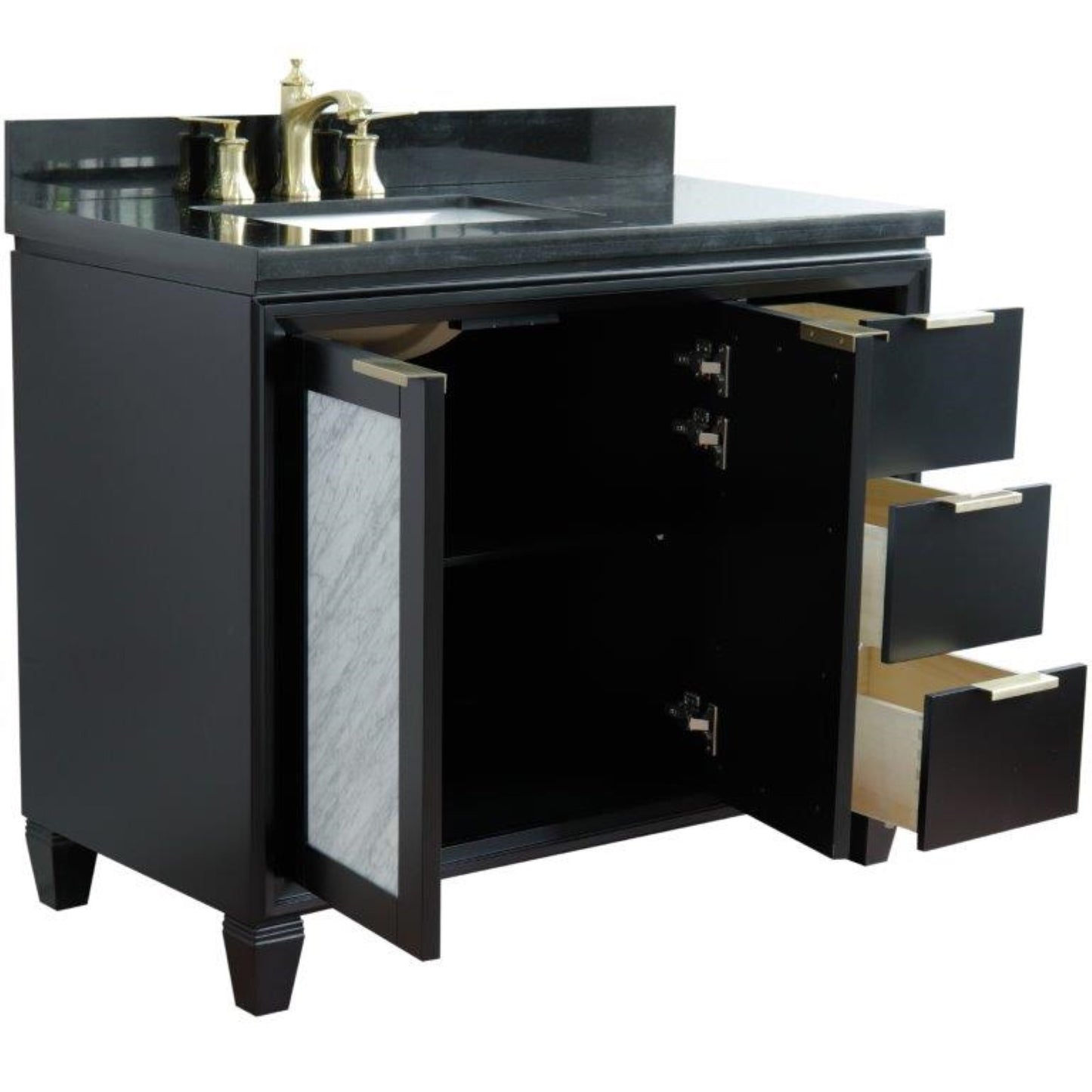 43" Single vanity in Black finish with Black galaxy and rectangle sink Left door/Left sink