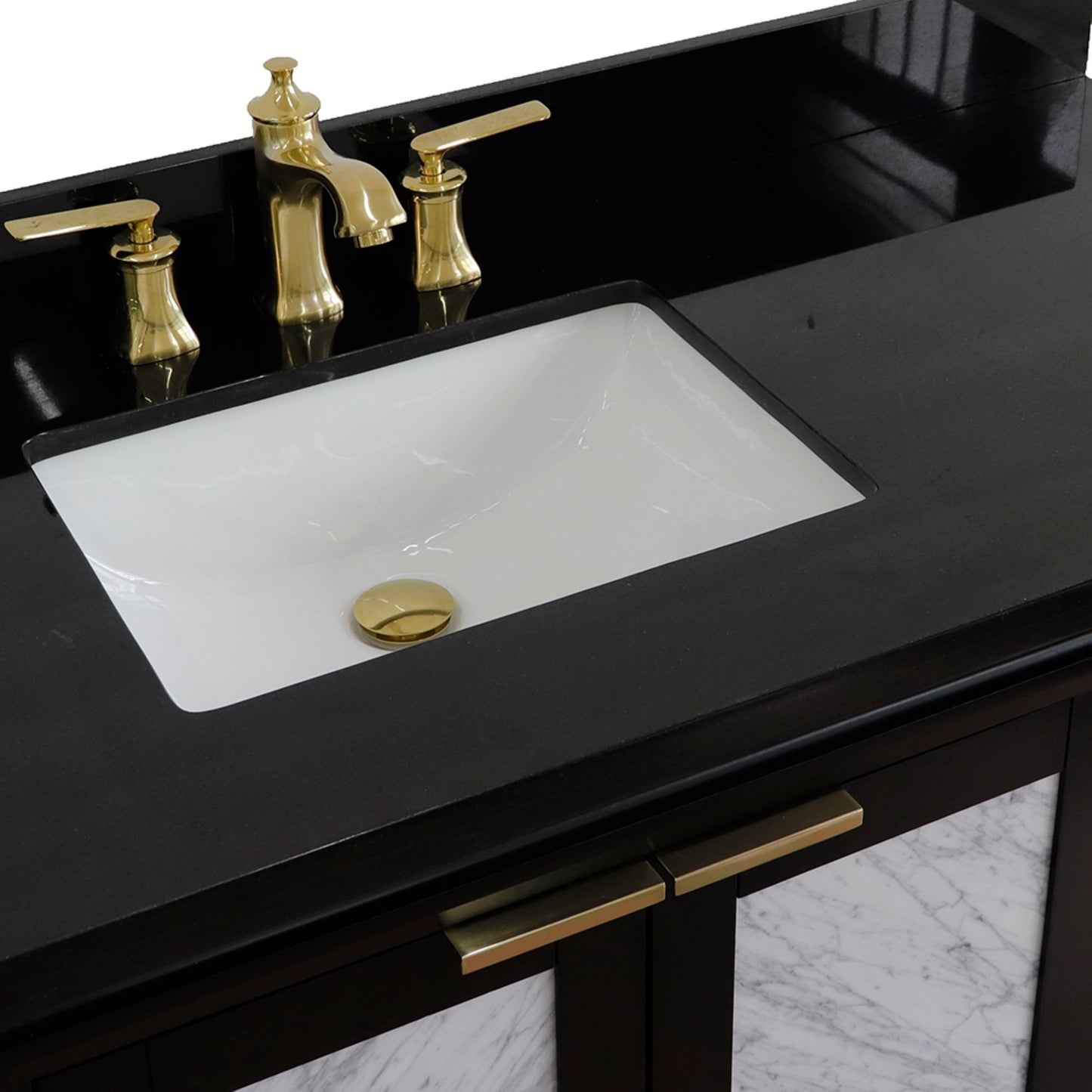 43" Single vanity in Black finish with Black galaxy and rectangle sink Left door/Left sink