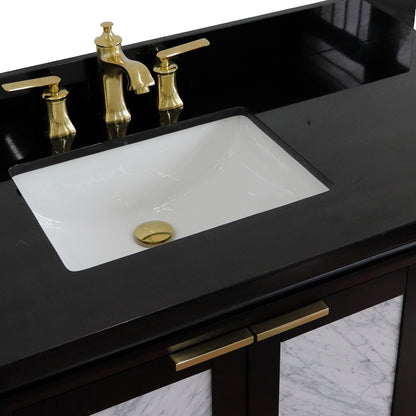 43" Single vanity in Black finish with Black galaxy and rectangle sink Left door/Left sink