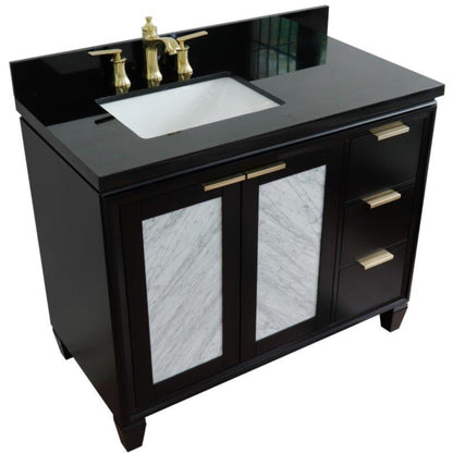 43" Single vanity in Black finish with Black galaxy and rectangle sink Left door/Left sink