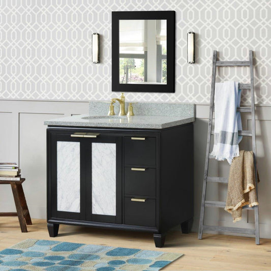 43" Single vanity in Black finish with Gray granite and oval sink Left door/Left sink