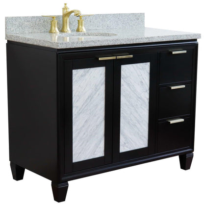 43" Single vanity in Black finish with Gray granite and oval sink Left door/Left sink