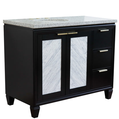 43" Single vanity in Black finish with Gray granite and oval sink Left door/Left sink