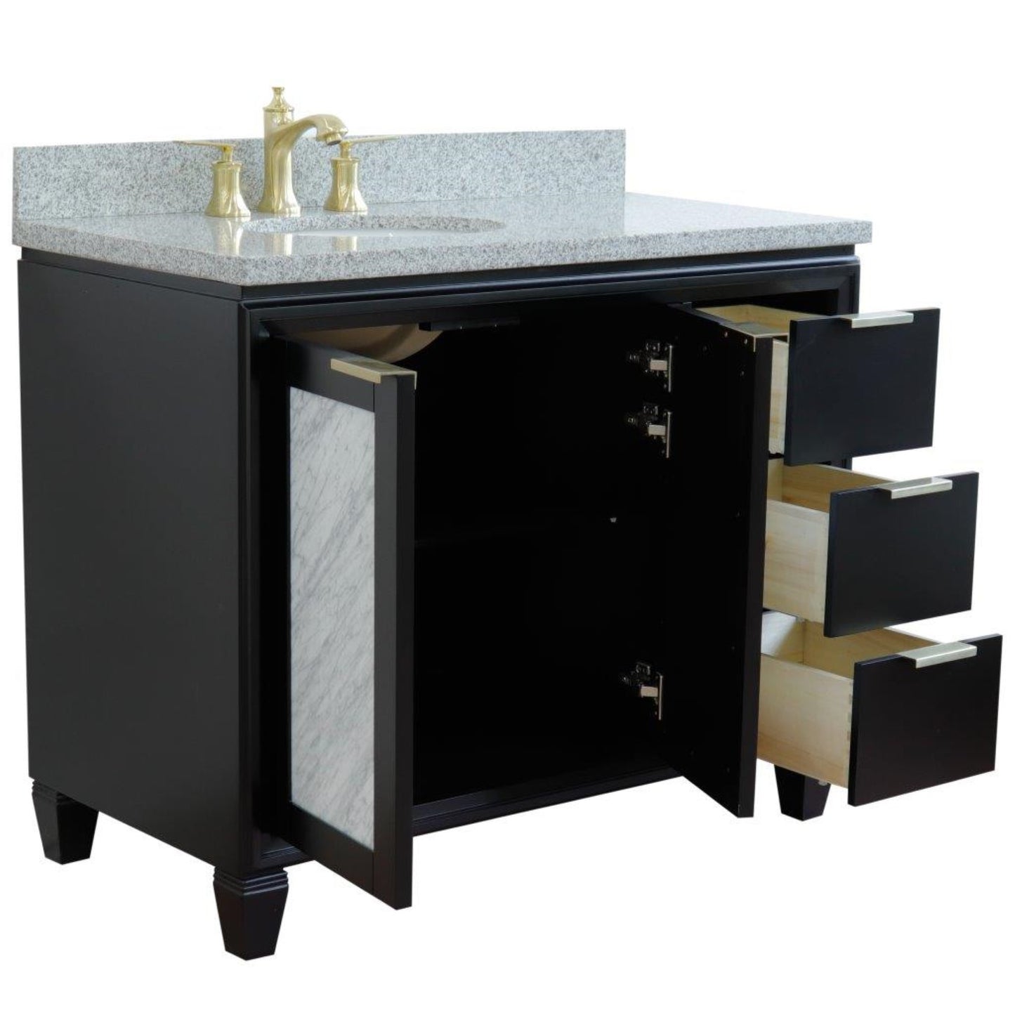43" Single vanity in Black finish with Gray granite and oval sink Left door/Left sink